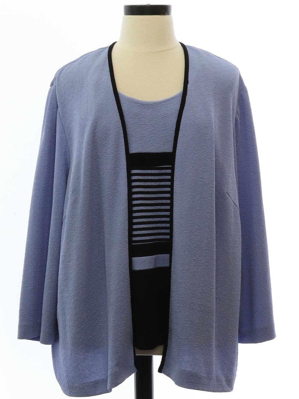 90s R&M Richards Karen Kwong Sky Blue Black Layered Tunic Sweater Womens 26W